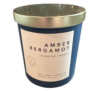 Amber Bergamot Scented Candle 9 Ounces 1 Wick Blue Jar Vegan Soy Wax Blend